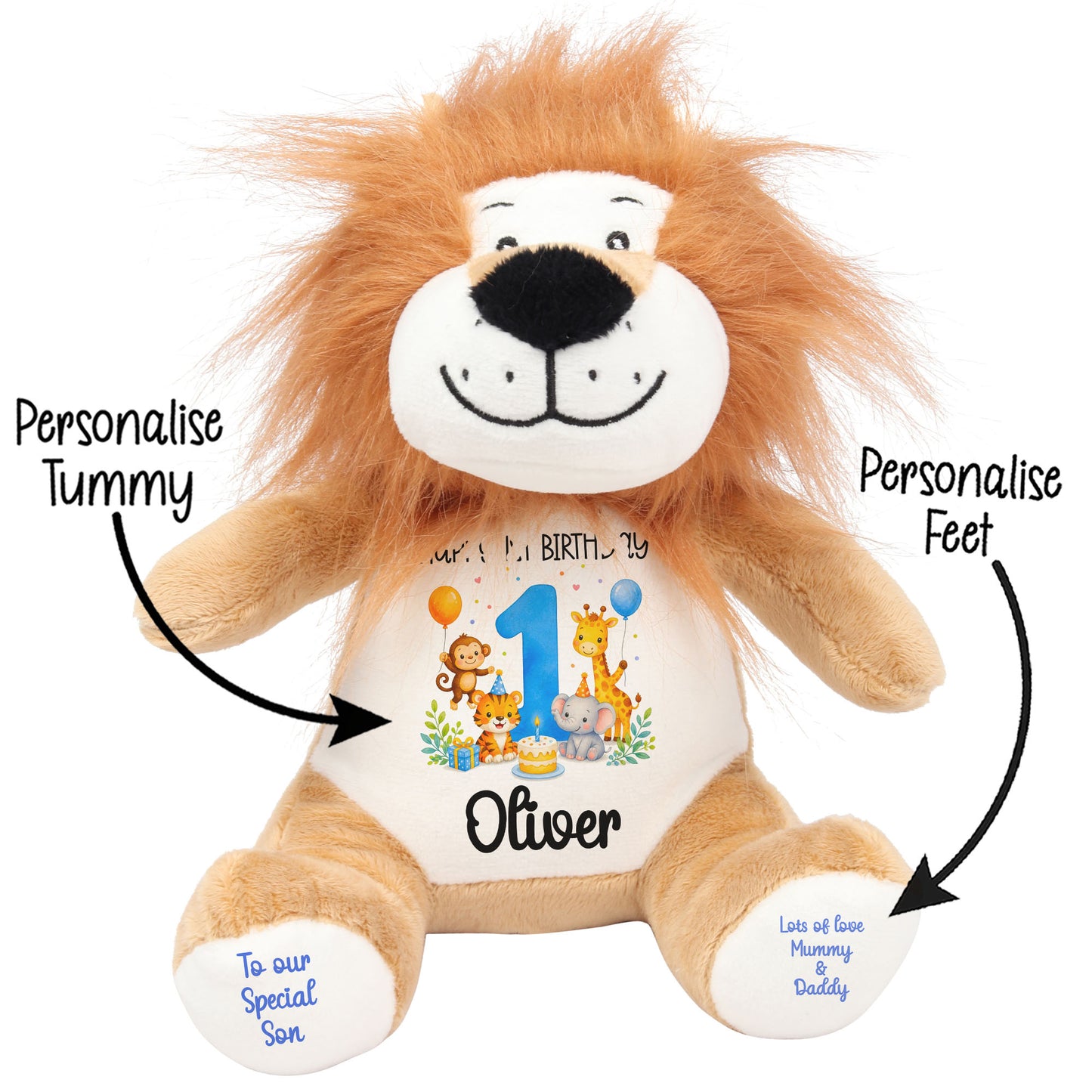 Personalised 1st Birthday Blue Safari Party Teddy Bears