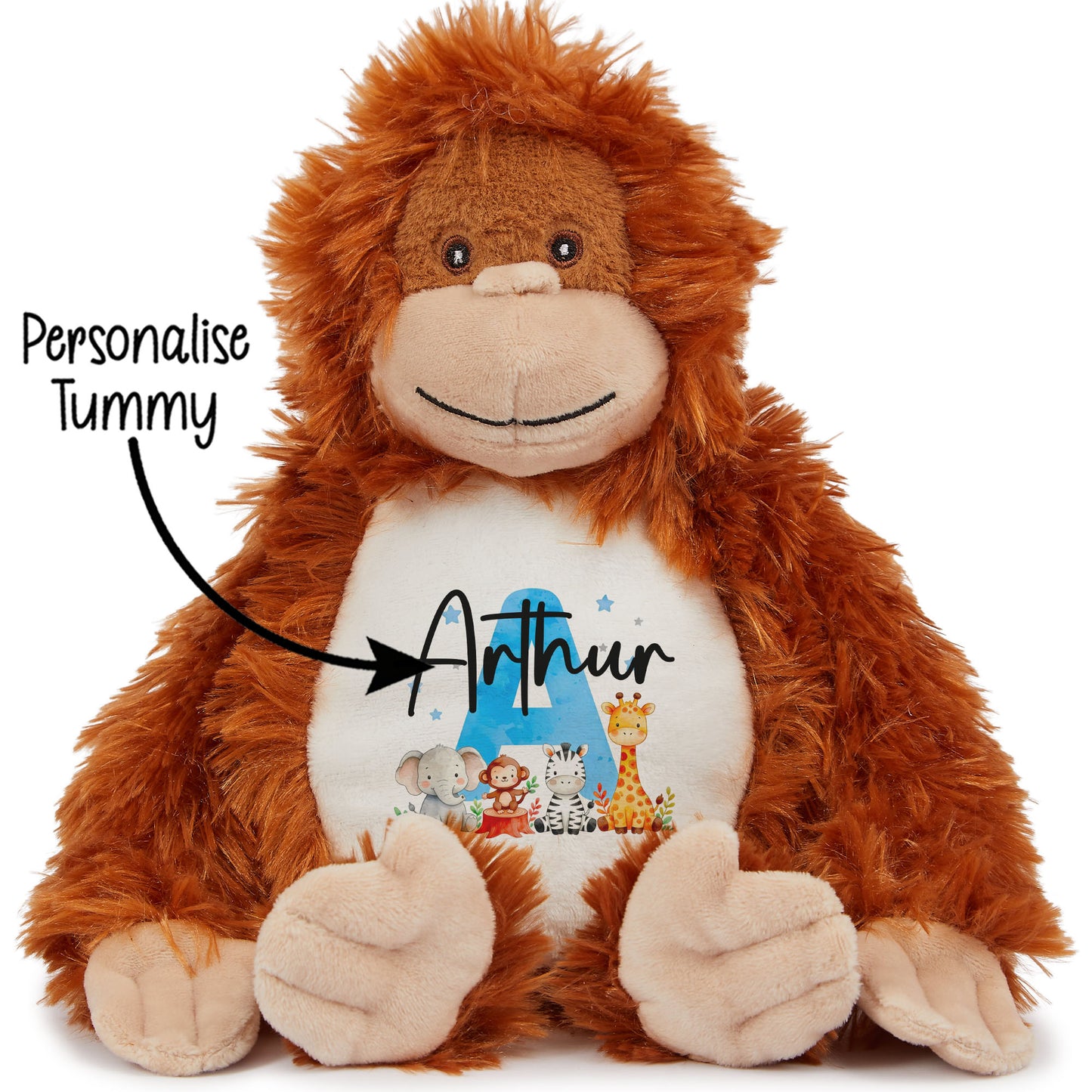 Personalised New Baby Boy Teddy Bear with Blue Letter Initial & Name Text - Animal Safari