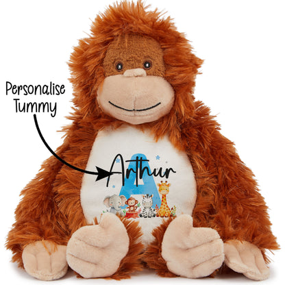 Personalised New Baby Boy Teddy Bear with Blue Letter Initial & Name Text - Animal Safari