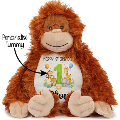 Personalised 1st Birthday Teddy Bear – Safari Animal Party Green Age 1
