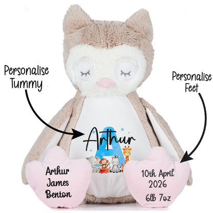 Personalised New Baby Boy Teddy Bear with Blue Letter Initial & Name Text - Animal Safari