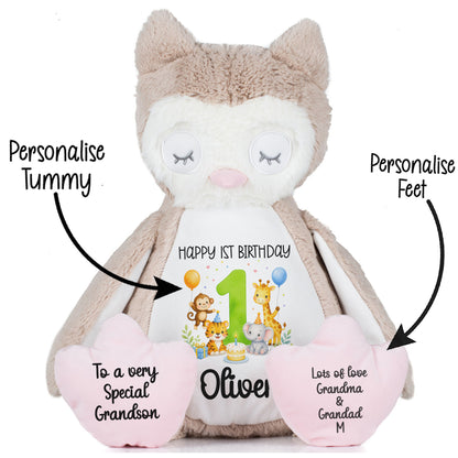 Personalised 1st Birthday Teddy Bear – Safari Animal Party Green Age 1