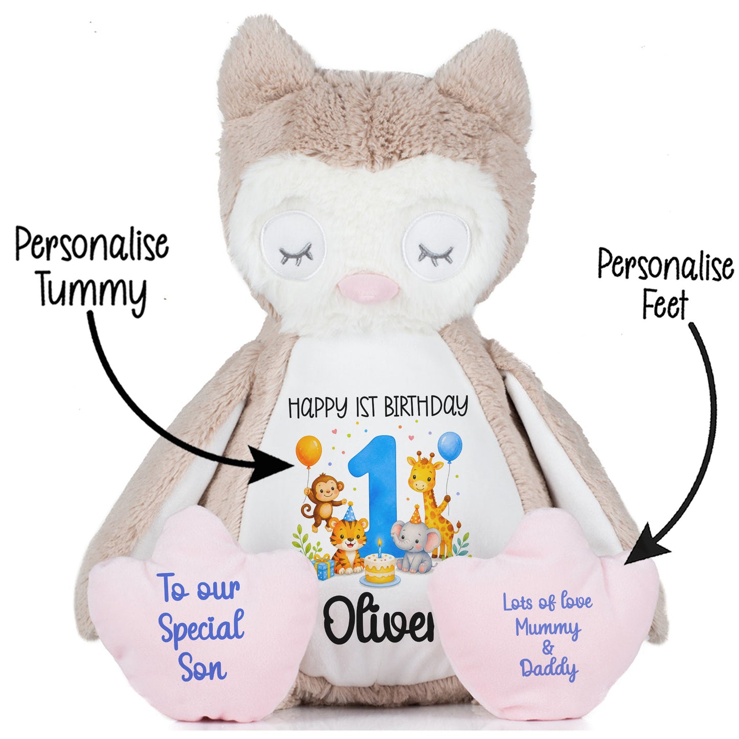 Personalised 1st Birthday Blue Safari Party Teddy Bears