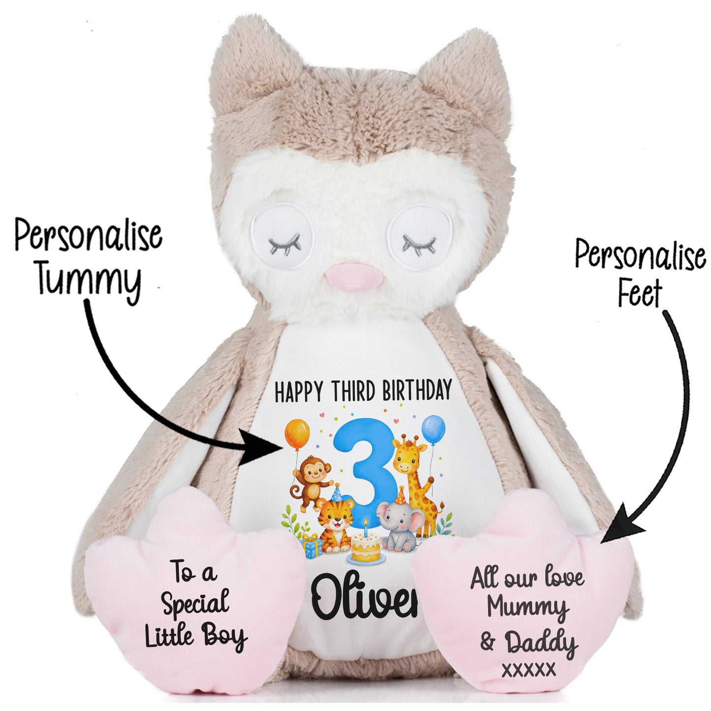 Personalised 3rd Birthday Blue Safari Party Teddy Bear