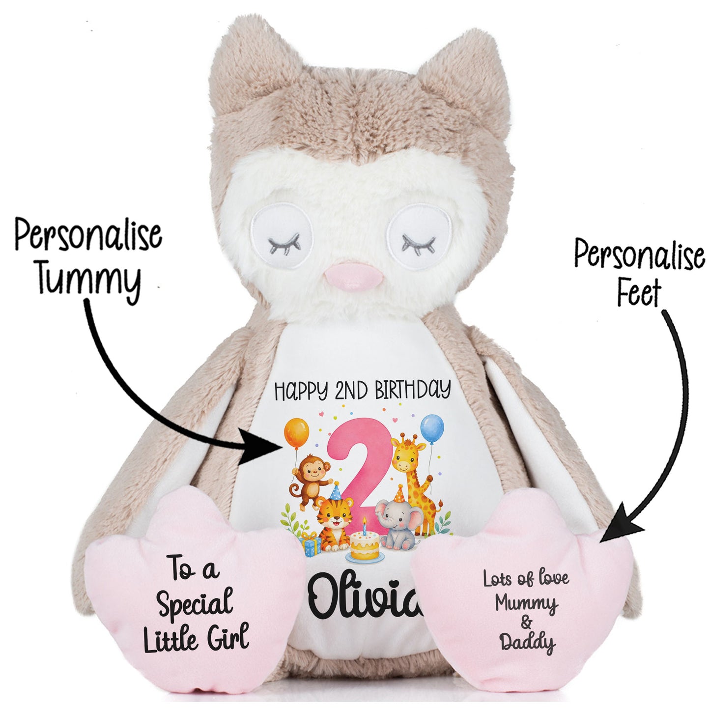 Personalised Pink 2nd Birthday Safari Party Teddy Bears