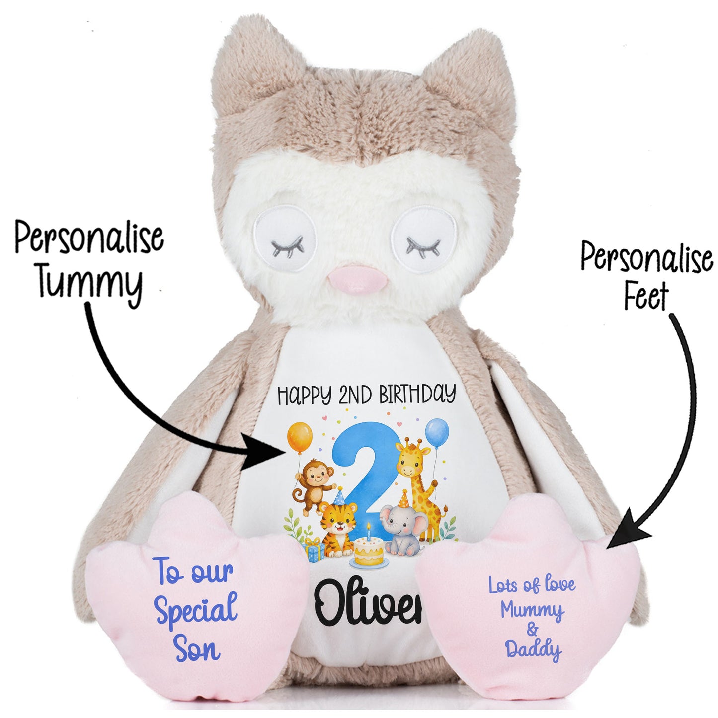 Personalised 2nd Birthday Blue Safari Party Teddy Bear