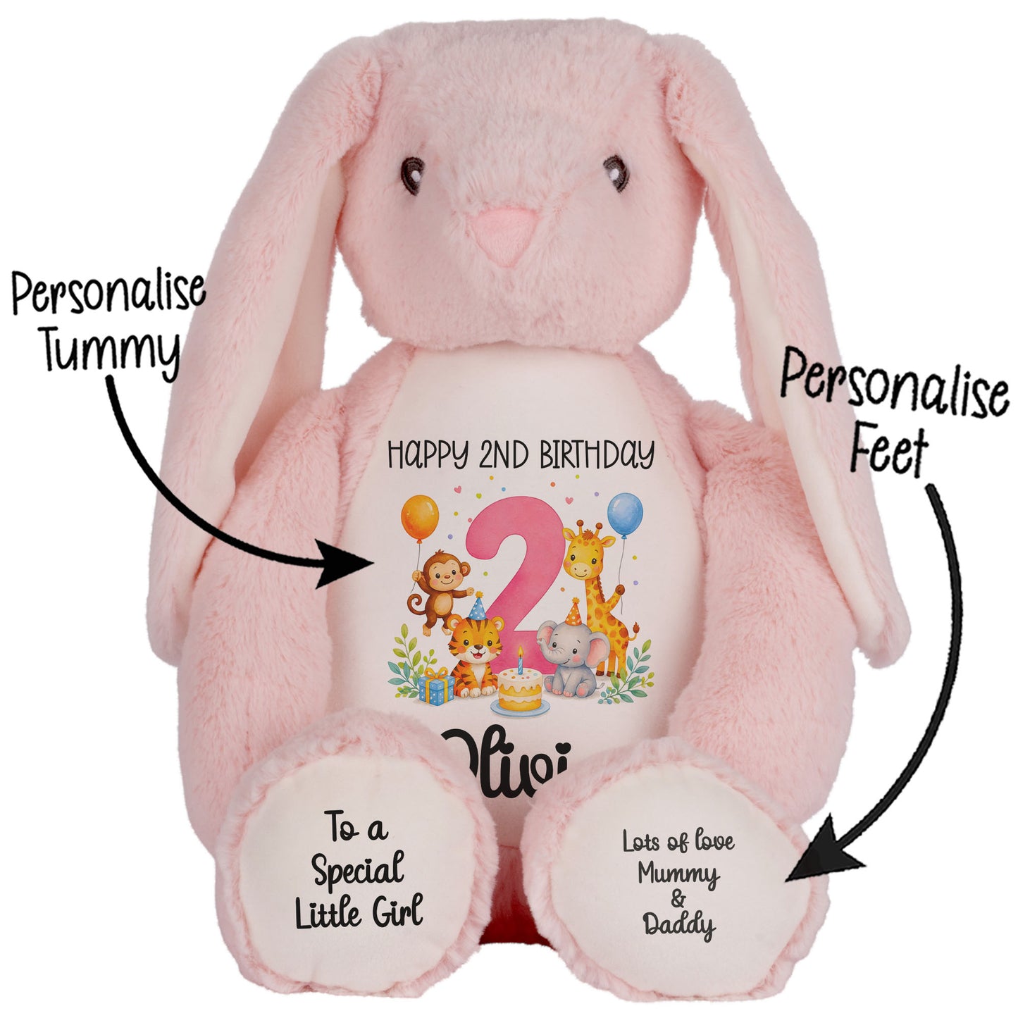 Personalised Pink 2nd Birthday Safari Party Teddy Bears