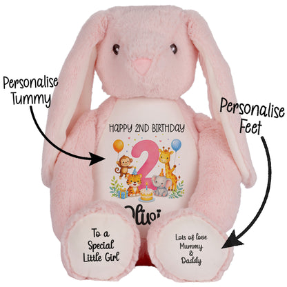 Personalised Pink 2nd Birthday Safari Party Teddy Bears