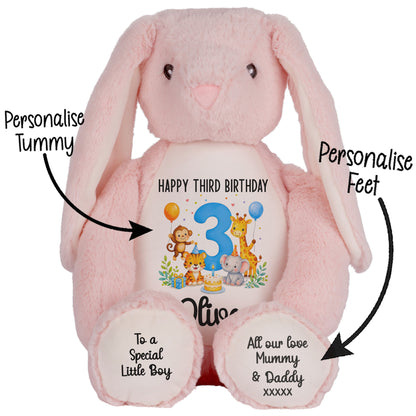 Personalised 3rd Birthday Blue Safari Party Teddy Bear