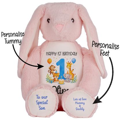 Personalised 1st Birthday Blue Safari Party Teddy Bears