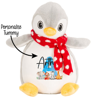 Personalised New Baby Boy Teddy Bear with Blue Letter Initial & Name Text - Animal Safari