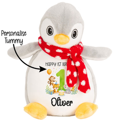 Personalised 1st Birthday Teddy Bear – Safari Animal Party Green Age 1