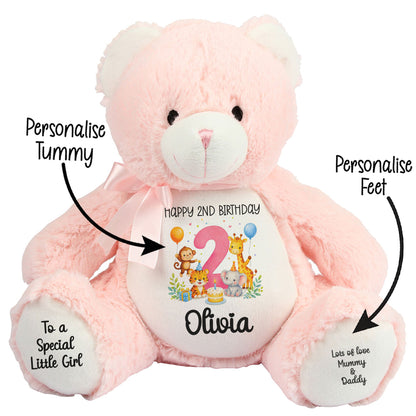 Personalised Pink 2nd Birthday Safari Party Teddy Bears