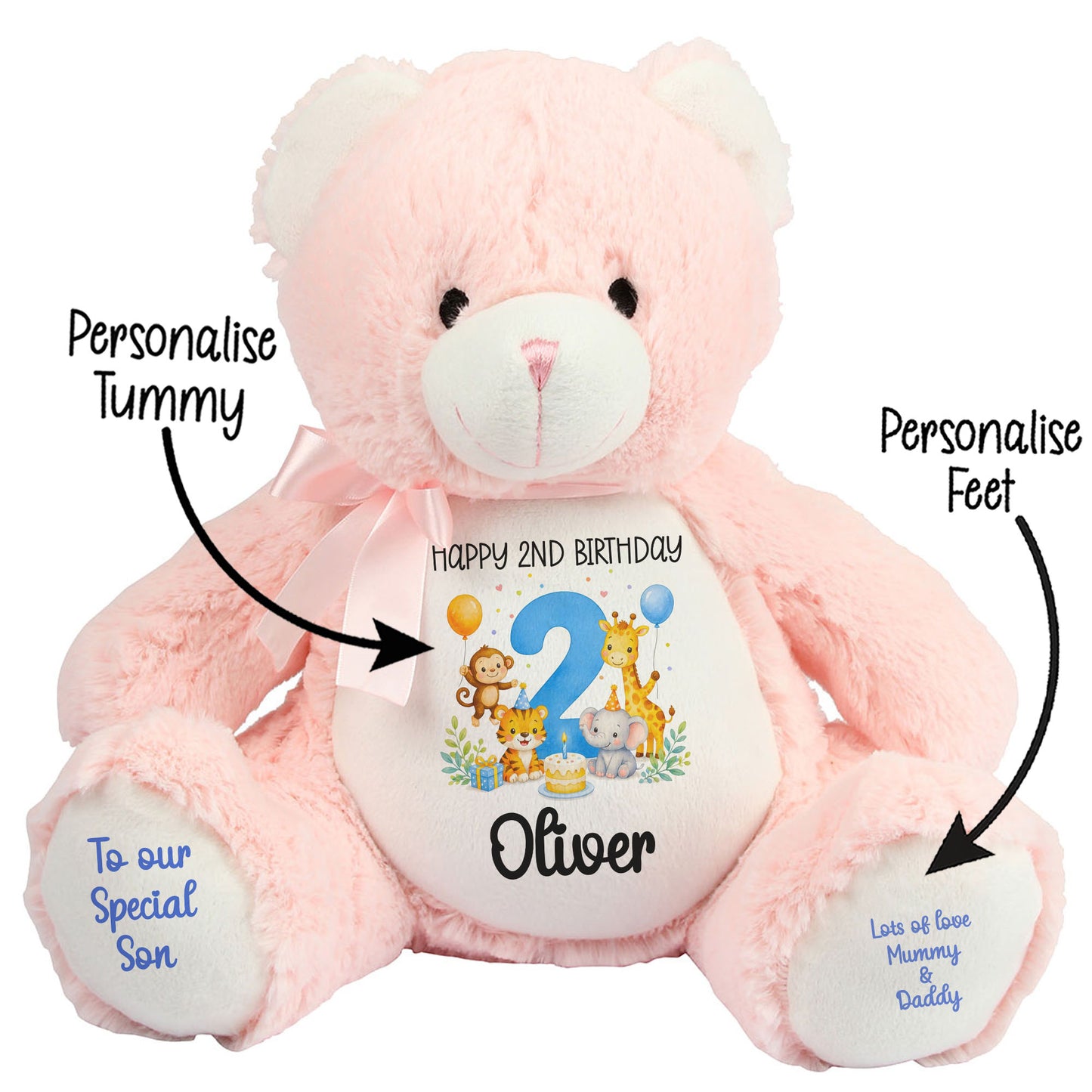 Personalised 2nd Birthday Blue Safari Party Teddy Bear