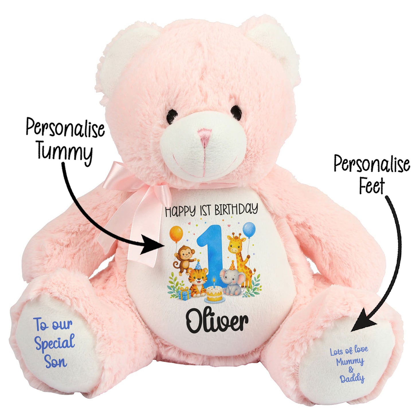 Personalised 1st Birthday Blue Safari Party Teddy Bears