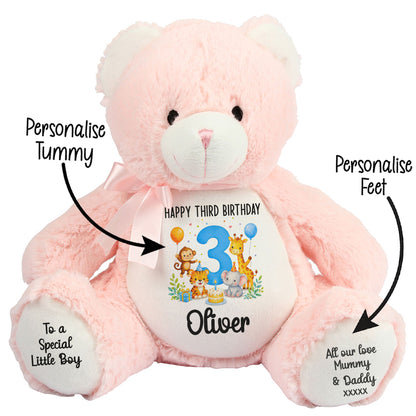 Personalised 3rd Birthday Blue Safari Party Teddy Bear