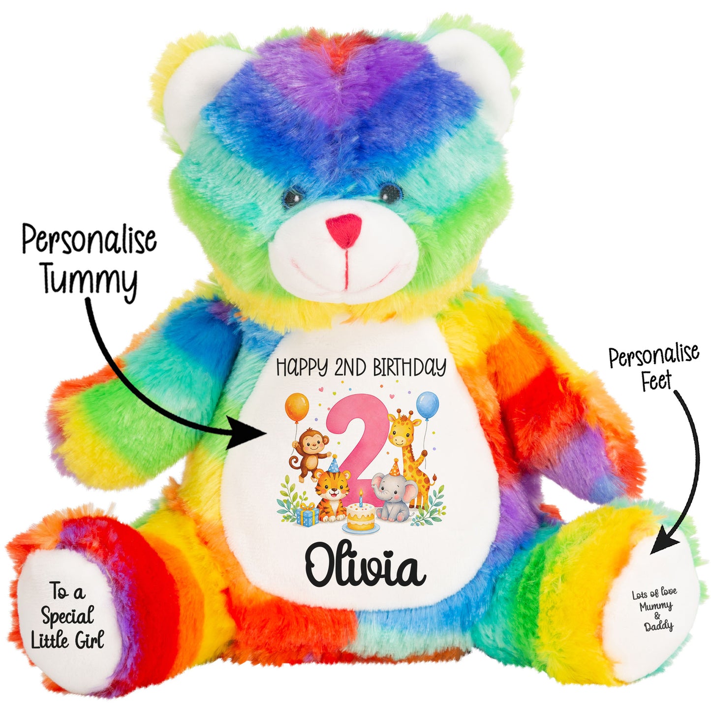 Personalised Pink 2nd Birthday Safari Party Teddy Bears