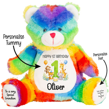 Personalised 1st Birthday Teddy Bear – Safari Animal Party Green Age 1
