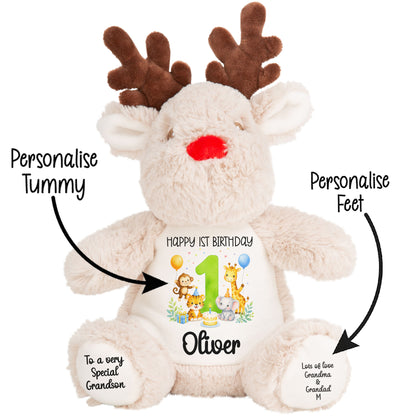 Personalised 1st Birthday Teddy Bear – Safari Animal Party Green Age 1
