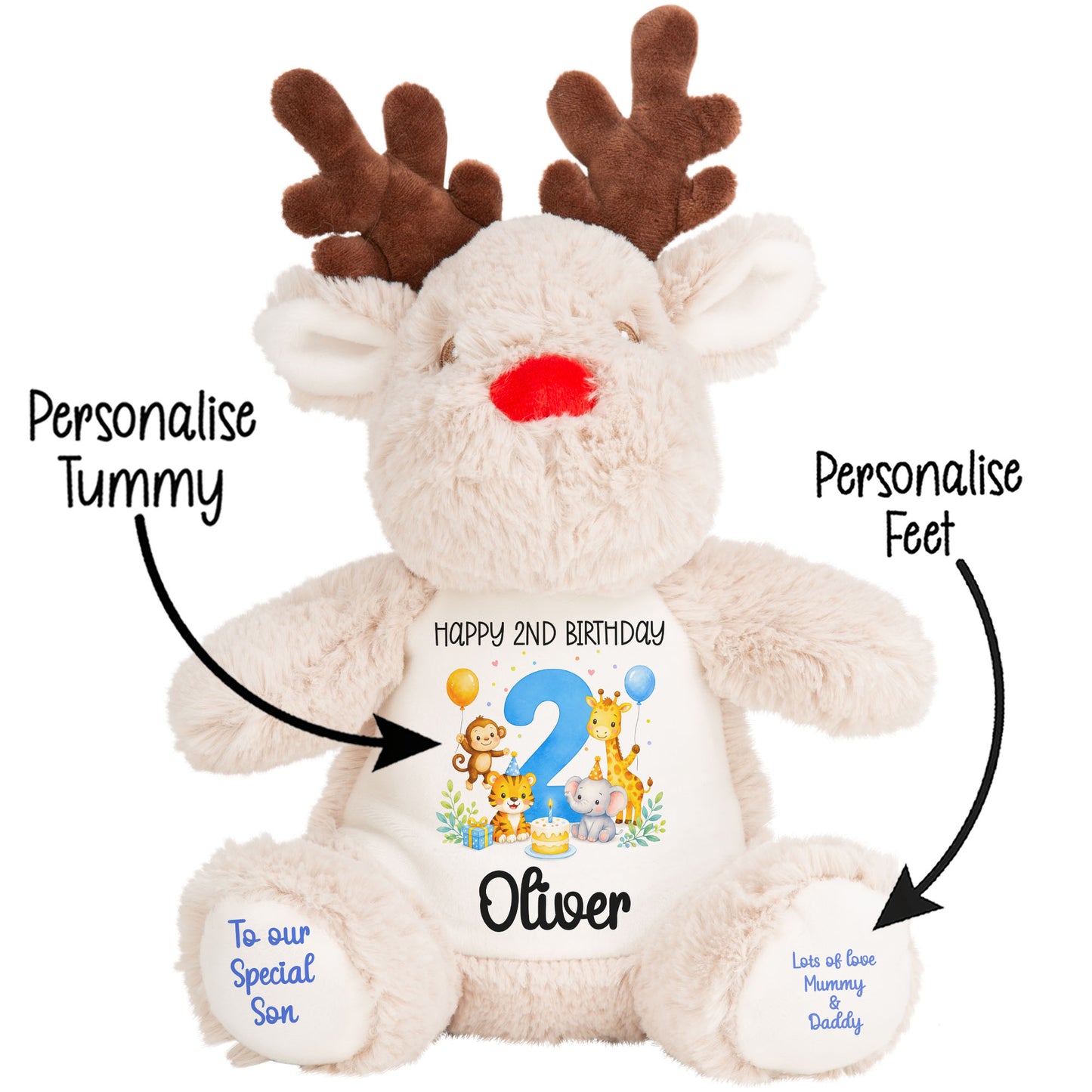 Personalised 2nd Birthday Blue Safari Party Teddy Bear