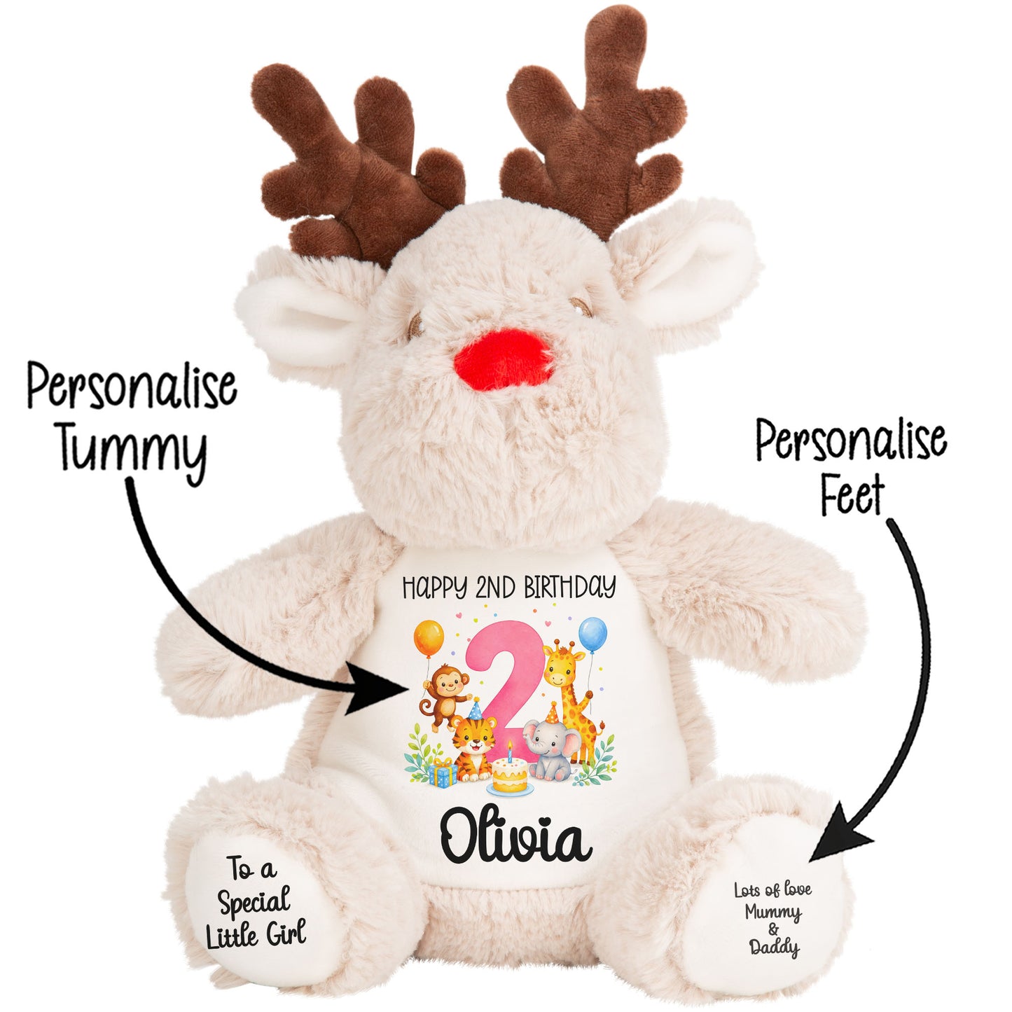 Personalised Pink 2nd Birthday Safari Party Teddy Bears