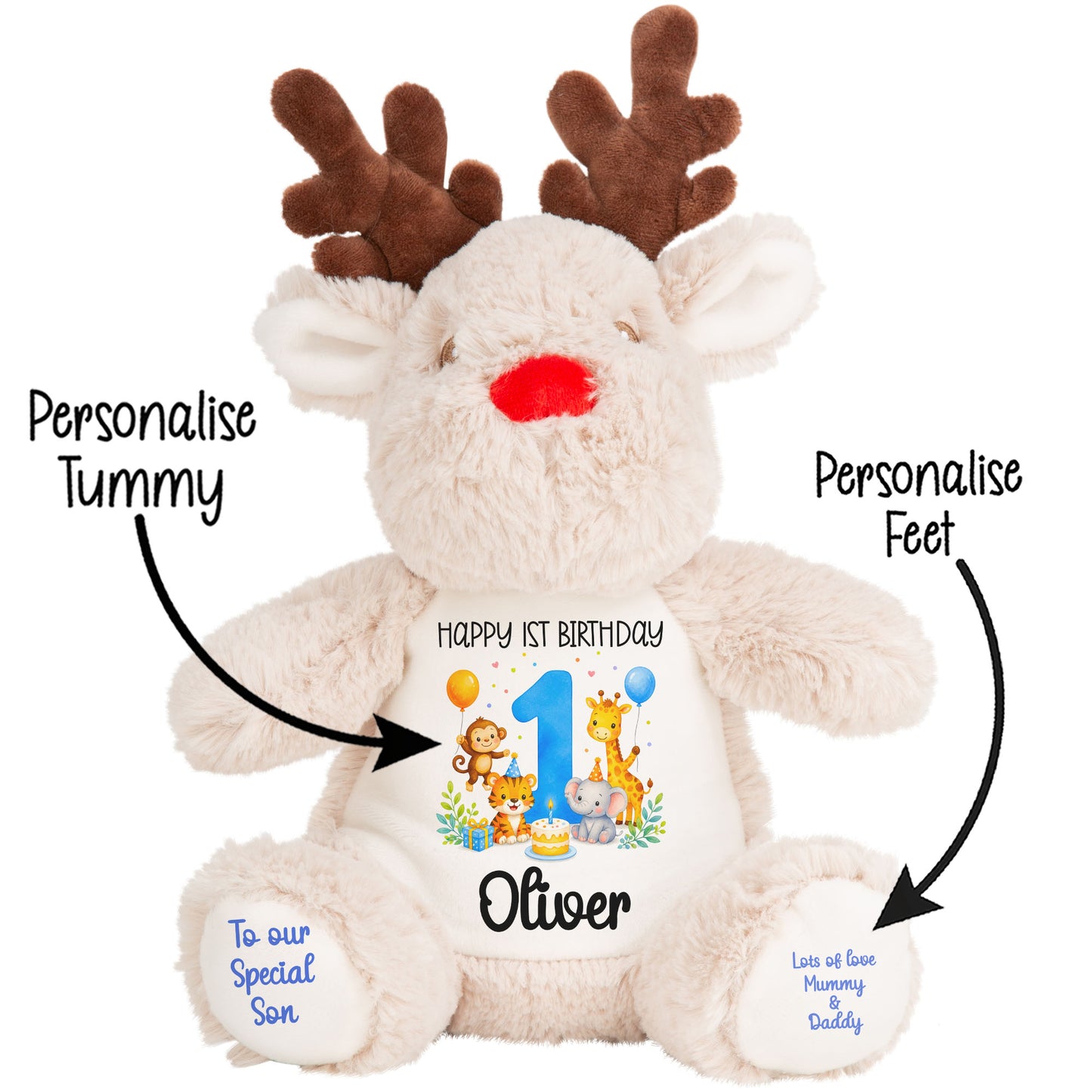 Personalised 1st Birthday Blue Safari Party Teddy Bears