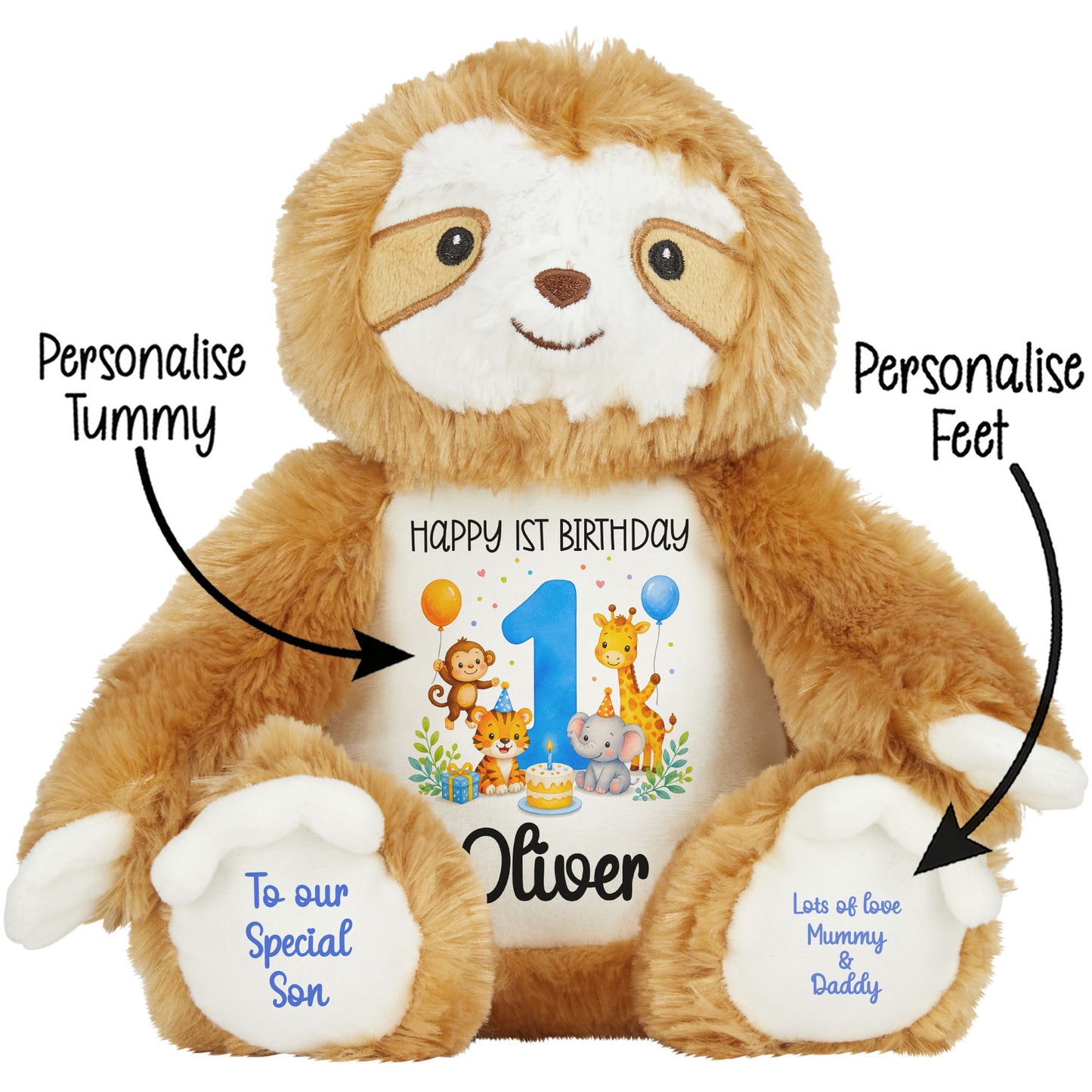 Personalised 1st Birthday Blue Safari Party Teddy Bears