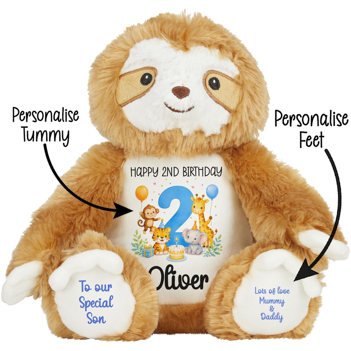 Personalised 2nd Birthday Blue Safari Party Teddy Bear