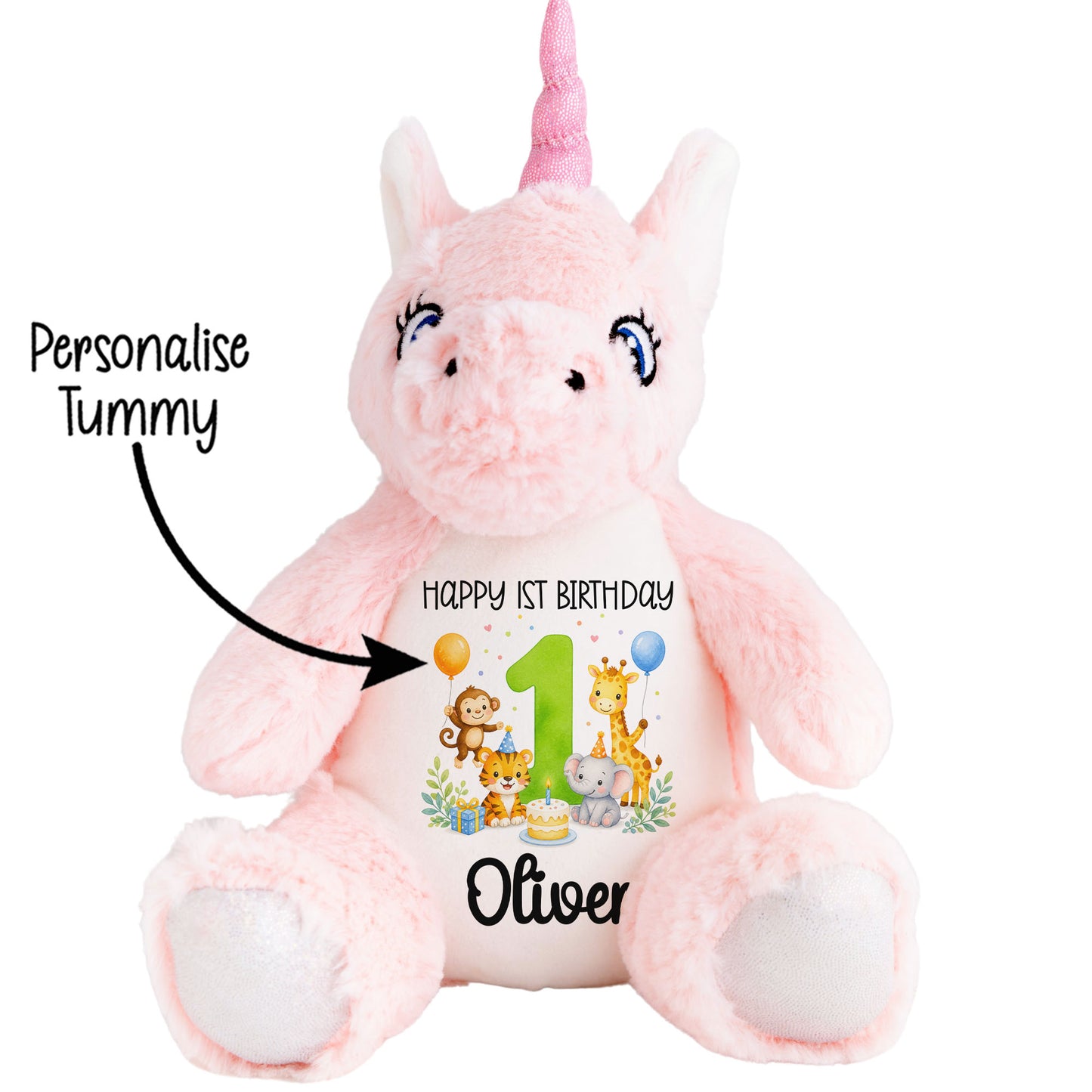 Personalised 1st Birthday Teddy Bear – Safari Animal Party Green Age 1