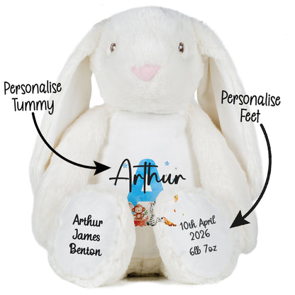 Personalised New Baby Boy Teddy Bear with Blue Letter Initial & Name Text - Animal Safari