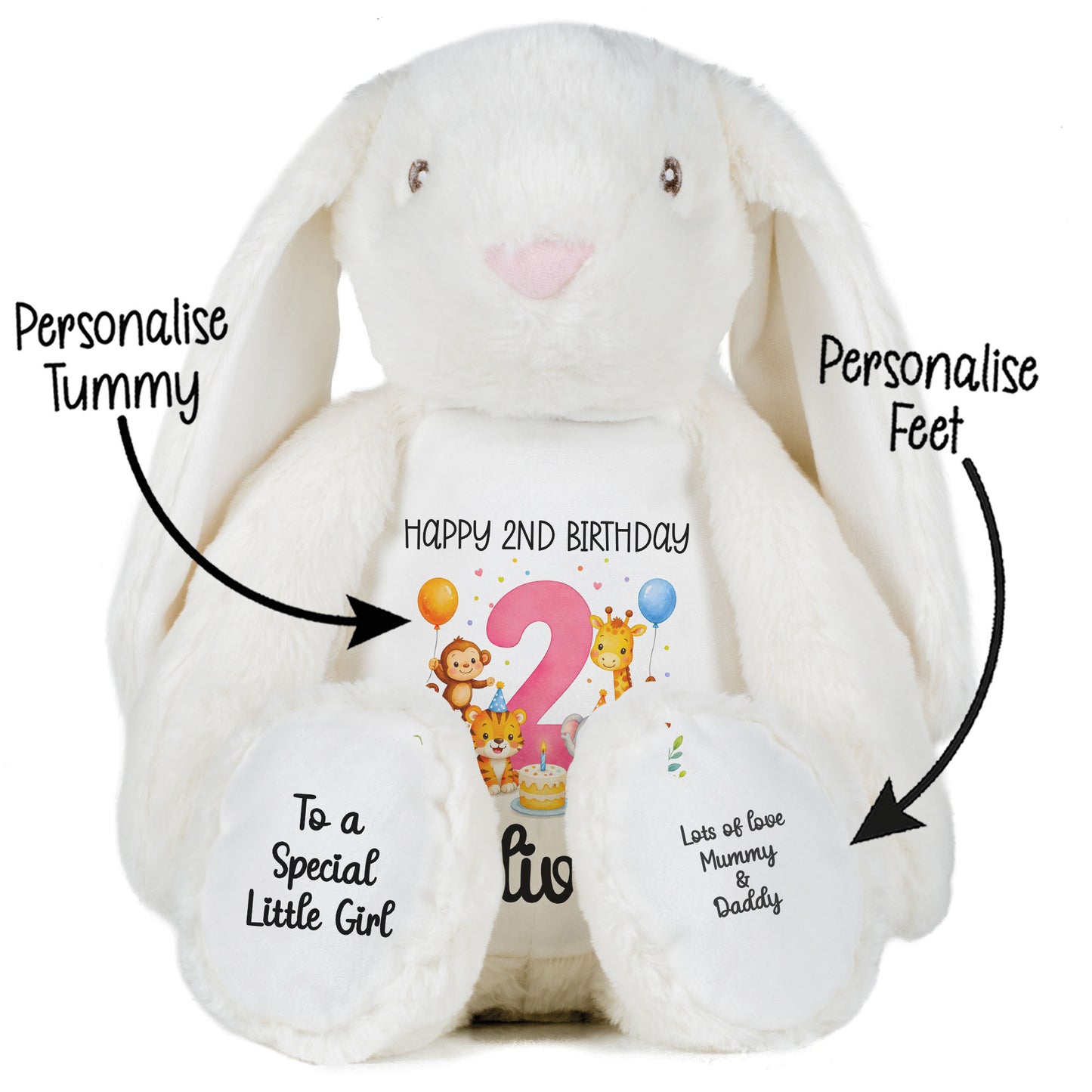 Personalised Pink 2nd Birthday Safari Party Teddy Bears