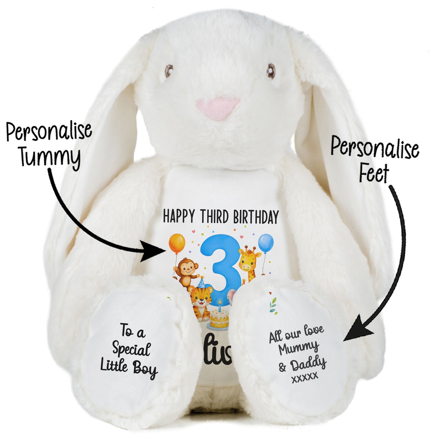 Personalised 3rd Birthday Blue Safari Party Teddy Bear