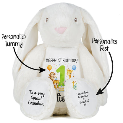 Personalised 1st Birthday Teddy Bear – Safari Animal Party Green Age 1
