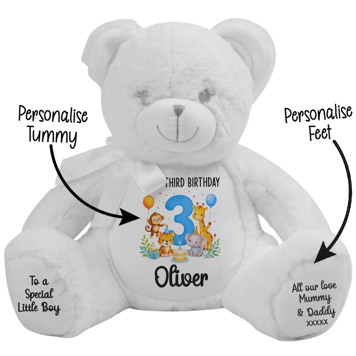 Personalised 3rd Birthday Blue Safari Party Teddy Bear