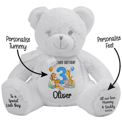 Personalised 3rd Birthday Blue Safari Party Teddy Bear