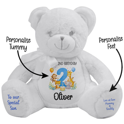 Personalised 2nd Birthday Blue Safari Party Teddy Bear