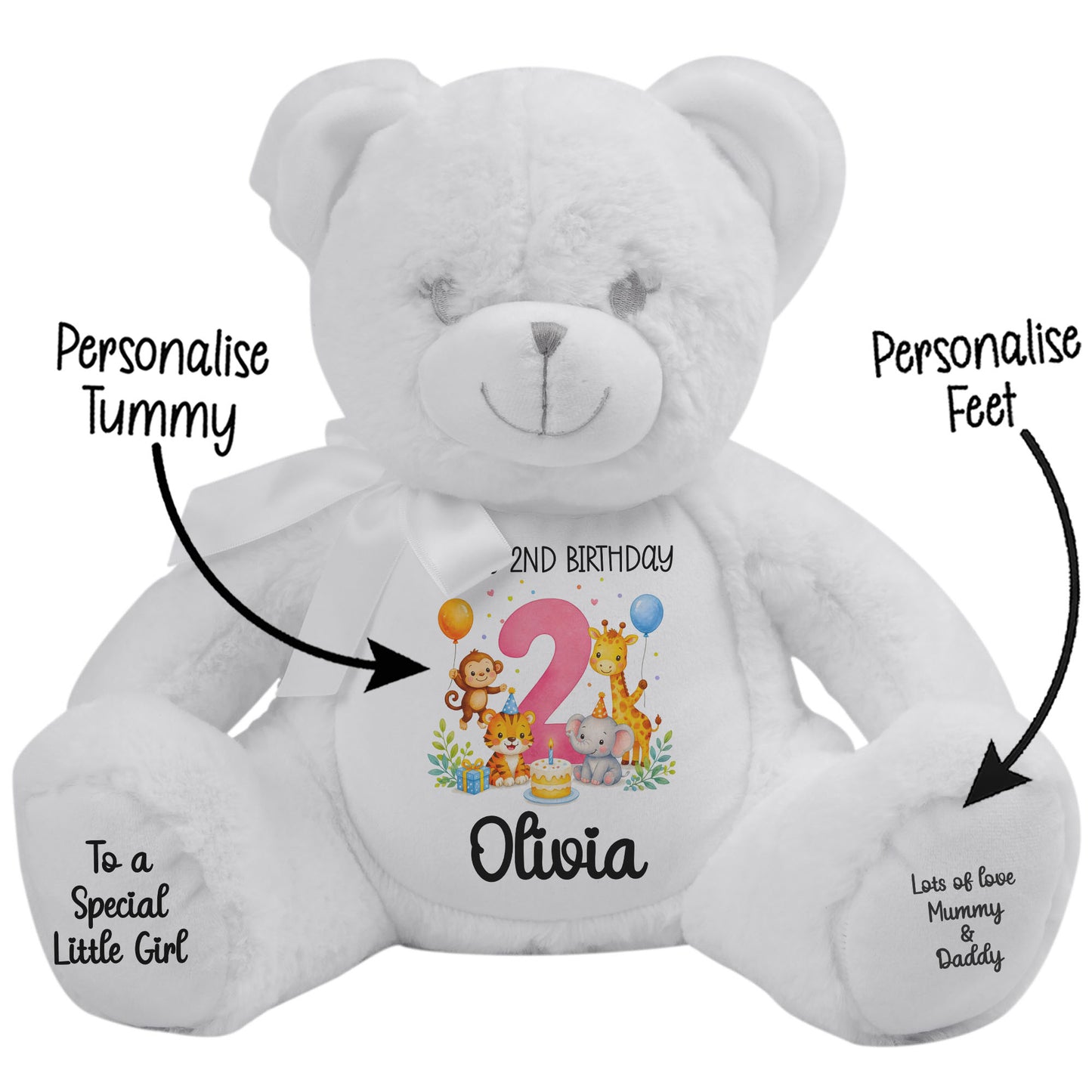 Personalised Pink 2nd Birthday Safari Party Teddy Bears