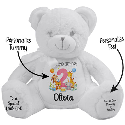 Personalised Pink 2nd Birthday Safari Party Teddy Bears